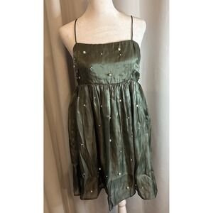 Storia Dress Women's Small Green Organza Pearls Mini Babydoll Party Holiday